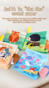 Baby soft cloth books set featuring 3D animal tails and interactive sound paper pages