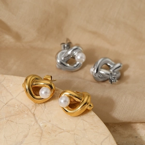 Knot design pearl stud earrings in gold and silver finish 316L stainless steel jewelry