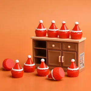 Miniature Christmas hat resin cupcakes holiday figurines for DIY decor and tabletops