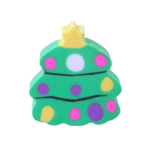 Green Christmas tree rubber eraser with colorful dots for student gifts and stationery