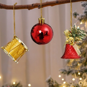 Christmas Tree Hanging Decoration Set Foam Plastic Balls Bells Drums Gift Boxes Ornaments Red Gold Blue Silver Festive Party Home Decor
