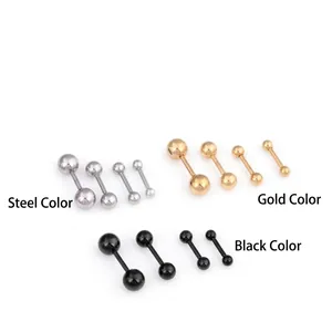 Stainless steel ball stud earrings in silver, gold, and black with 0.8mm bar size