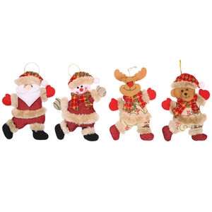 Set of 4 plush Christmas ornaments featuring Santa, Snowman, Reindeer, and Bear