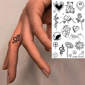 Waterproof temporary tattoo stickers with black line sketches of snakes and stars, model K-458