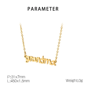 Detail view of gold Grandma pendant with dimensions 31x7mm and 45cm chain length
