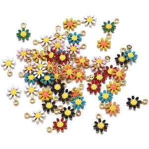 Golden stainless steel enamel daisy flower charms in colorful mix for DIY jewelry