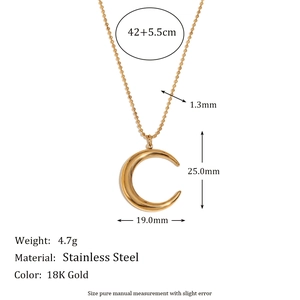 18K gold plated stainless steel crescent moon pendant necklace with bead chain design