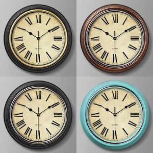 30cm retro quartz wall clock collection with Roman numerals and four colorful frames