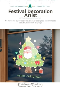 Dettaglio dell'adesivo per finestre a forma di albero di Natale con Babbo Natale e testo