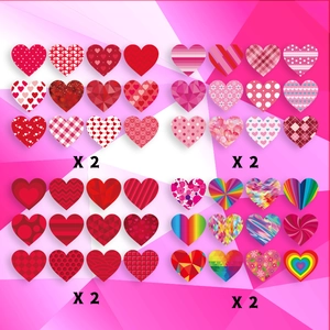 Luminous heart stickers with various patterns including polka dots and stripes for Valentine's decor