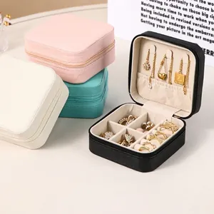 Portable PU Leather Jewelry Box Mini Travel Organizer Case For Rings Earrings Necklaces Storage Velvet Lining Square Jewelry Box