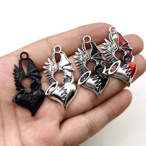 Gothic Heart Wing Pendants Angel Devil Bat Alloy Enamel Charms For DIY Jewelry Making Necklace Earring Halloween Accessory