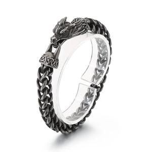 Drachenkopf Armband aus Titanstahl im Retro-Look mit antiker Silberoberfläche und Gliederkette