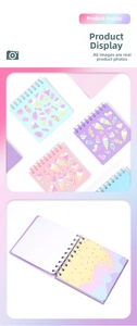 Detail view of mini spiral notebooks with macaron covers and cartoon dessert patterns