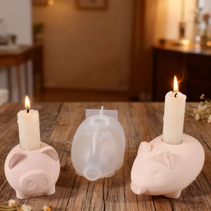 Cute pig silicone mold for DIY resin candle holders and plaster home decorations