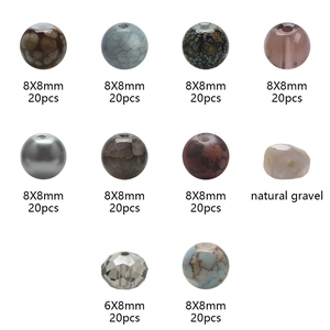 Detail view of 10 grid crackle beads and natural gravel for DIY jewelry making