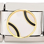 Italian charm link in stainless steel with a gold-bordered white enamel tennis ball design