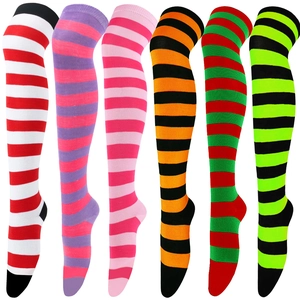 Women Thigh High Socks Striped Over The Knee Stockings Polyester Breathable For Cosplay Anime Casual Style