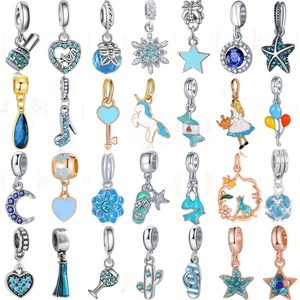 Collection of 28 ocean blue starfish and heart charms for DIY jewelry making