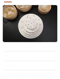 Macro detail of food-grade round steaming paper with holes for non-stick bamboo steamer use
