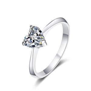 Minimalist S925 sterling silver ring featuring a large heart-cut moissanite stone