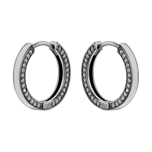 Elegant gunmetal hoop earrings for women featuring pave-set sparkling white cubic zirconia