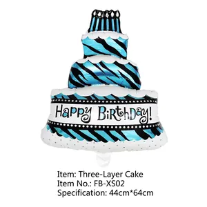 Detailed view of 3-layer cake foil balloon with Happy Birthday print and 44x64cm size