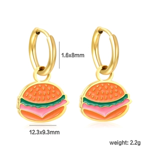 Cute 18K gold stainless steel hamburger charms hoop earrings for women with enamel details