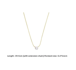 Detail view of dainty zircon necklace with 39+5cm chain length and 0.6cm round pendant