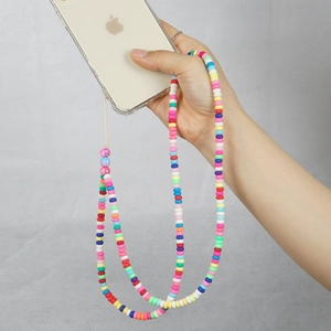Bohemian Beaded Phone Lanyard Colorful Clay Artificial Pearl Phone Charm Strap With Love Letter Fruit Evil Eye For Women Girls