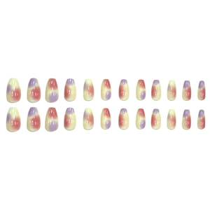 24pcs vibrant gradient yellow and purple glossy coffin press-on nails set with shiny finish