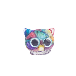 Cat-shaped natural crystal resin figurine with colorful gemstone chips and large eyes