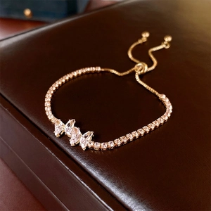 Elegant adjustable butterfly bracelet with marquise zircon stones and tennis chain design