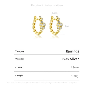 Detail view of 925 sterling silver gold hoop earrings with dimensions 13mm by 8.5mm
