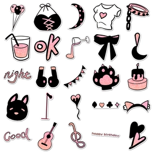 Set of 50 pink and black glitter graffiti stickers for party cups and luggage decor