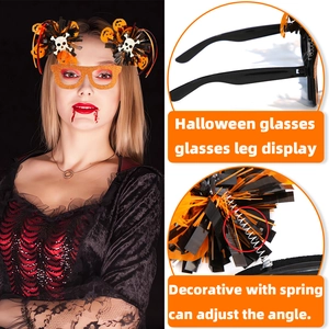 Halloween fluffy ball party glasses in orange and black with adjustable spring temples