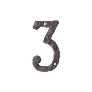 Vintage style cast iron door number 3 with rustic brown finish and pre-drilled holes