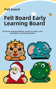 Detail showing high-quality felt board texture with colorful dinosaur and elephant shapes