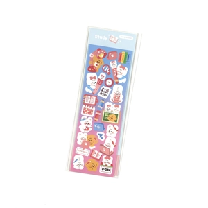 Close-up of cute cartoon animal stickers for DIY journals with study and stationery themes