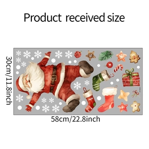 Detailed 30x58cm layout of Santa Claus and snowflake Christmas wall stickers set