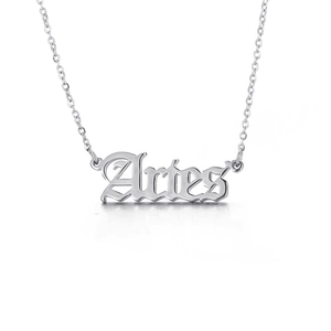 Aries zodiac necklace in stainless steel with gothic pendant on a fine silver chain