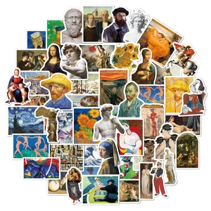 50pcs vintage oil painting art stickers featuring Van Gogh and Mona Lisa for journals