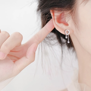 Korean Style Copper Rhinestone Waterdrop Long Tassel Ear Thread Earrings For Women Elegant Geometric Circle Jewelry Gift