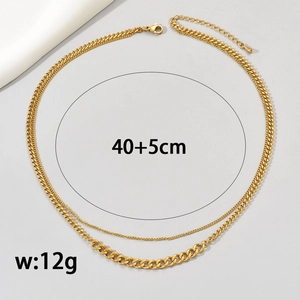 Double-layered gold-plated stainless steel chain necklace with 40+5cm length and 12g weight