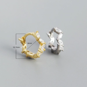 S925 sterling silver hoop earrings with marquise zircon in gold and silver finishes