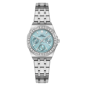Elegant Ladies Quartz Wristwatch Multifunctional Stainless Steel Strap Rhinestone Bezel Grid Dial Calendar Women Fashion