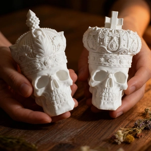 Stampo in silicone teschio re di Halloween per decorazioni in gesso e candele DIY