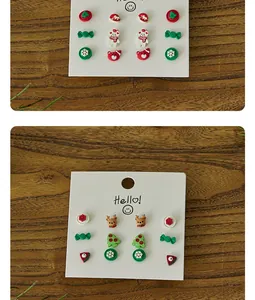 Detailed close-up of 6-pair Christmas stud earring set with festive holiday charms