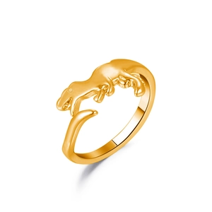 Adjustable golden dinosaur open ring with polished animal shape in minimalist style