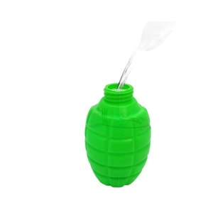 Green grenade shaped water gun toy for summer beach play showing filling water process
